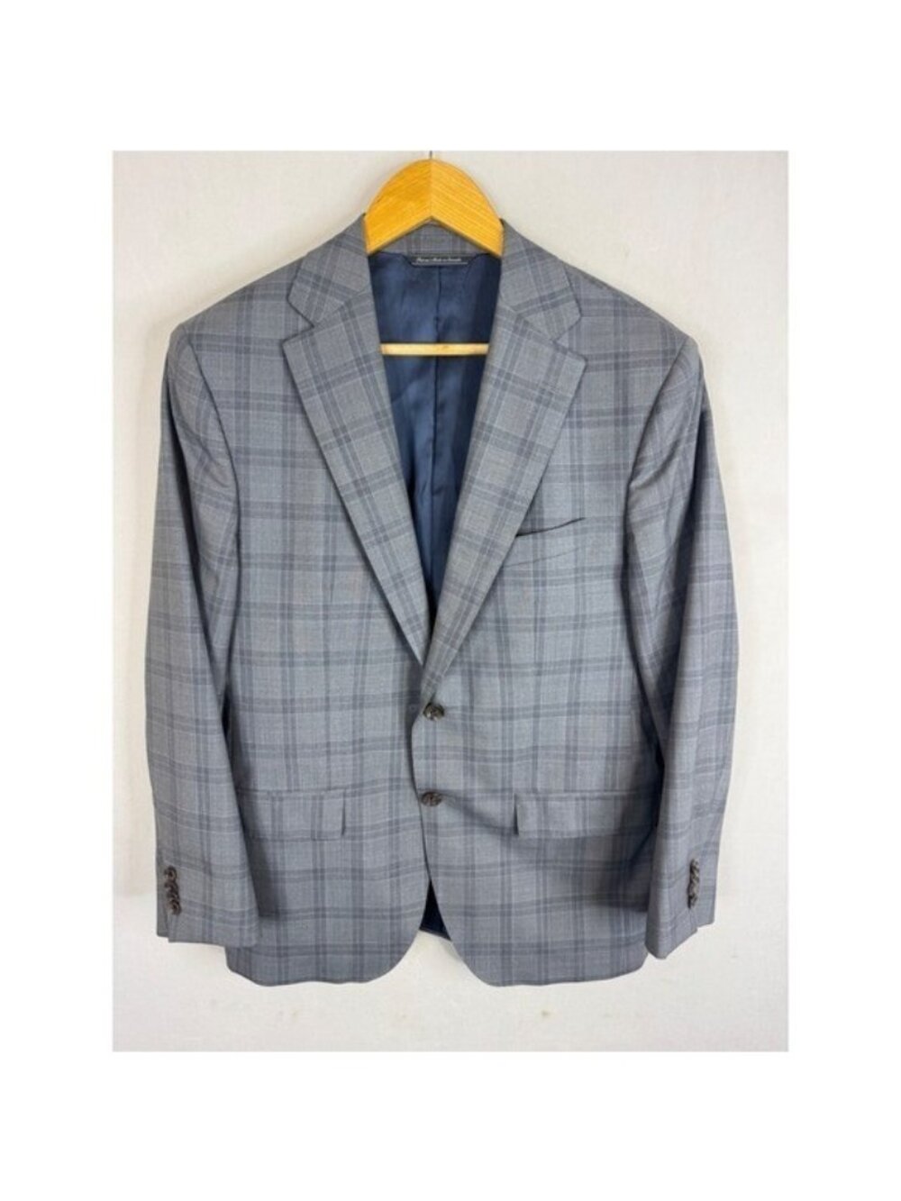 Savile Row Zignone Super 120s Windowpane Wool Plaid Blazer Grey 40S Short